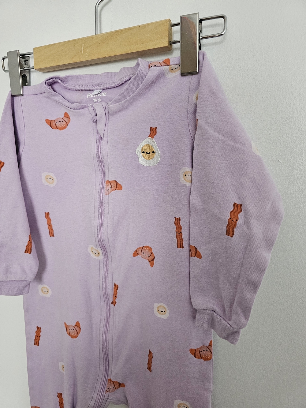 🧸4/20$ Pekkle 24M Purple Footed Sleeper Breakfast Print Pajama Baby Girl Cotton - Picture 2 of 4